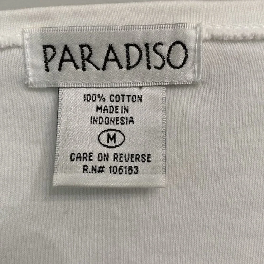 PARADISO Clothes Line Beaded Short Sleeve Cropped Tee Top Cotton Scoop Neck Cute - Picture 3 of 11